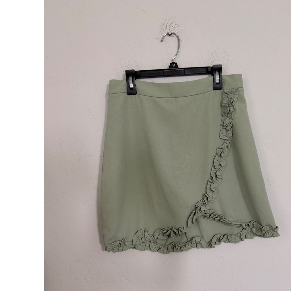 Altar'd State Sage Green Ruffle Faux Wrap Mini Skirt Womens Size Medium